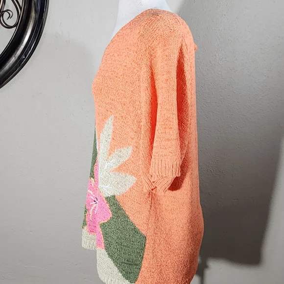 Koret Woman Short Sleeve Knit Blouse Orange Multicolor Plus Size XXL - Picture 5 of 11